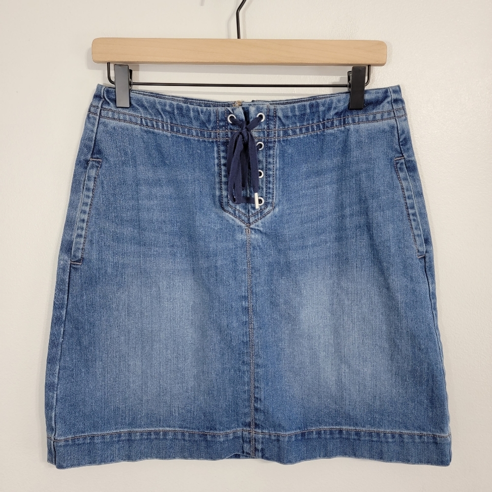 LOFT Denim Lace Up Denim Mini Skirt